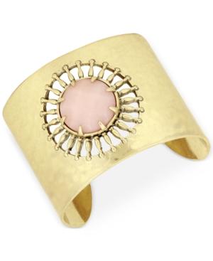Lucky Brand Gold-tone Pink Stone Sunburst Cuff Bracelet