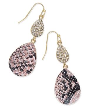 Thalia Sodi Gold-tone Pink Snakeskin-inspired Pave Teardrop Earrings, Only At Macy's