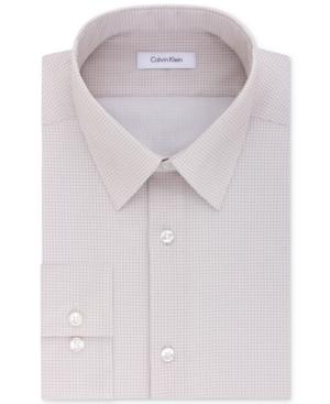 Calvin Klein Men's Steel Slim-fit Non-iron Performance Tan Print Dress Shirt