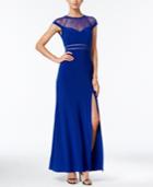 Nightway Illusion Slit A-line Gown