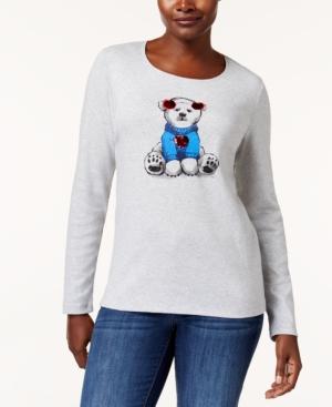 Karen Scott Polar Bear Holiday Graphic Cotton Top, Created For Macy's