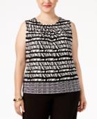 Calvin Klein Plus Size Printed Pleat-neck Shell