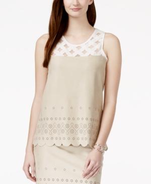 Karen Kane Faux-suede Lace Scallop-hem Top