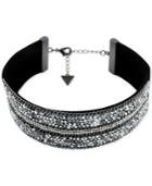 Guess Hematite-tone Pave & Rock Crystal Faux Suede Choker Necklace
