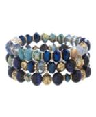 Catherine Malandrino Women's Blue Toned Beaded Three Layer Yellow Gold-tone Stretch Bracelet