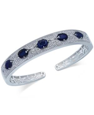Blue Sapphire (5 Ct. T.w.) And White Sapphire (1 Ct. T.w.) Cuff Bangle Bracelet In Sterling Silver
