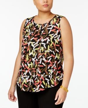 Nine West Plus Size Printed Keyhole Crepe Shell