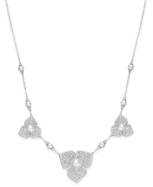 Eliot Danori Silver-tone Imitation Pearl And Pave Flower Statement Necklace