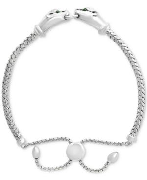 Signature By Effy Diamond (1/10 Ct. T.w.) & Tsavorite Accent Panther Slider Bracelet In Sterling Silver