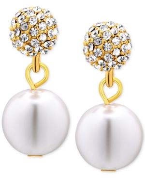 T Tahari Gold-tone Faux Pearl And Pave Crystal Drop Earrings