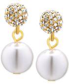 T Tahari Gold-tone Faux Pearl And Pave Crystal Drop Earrings