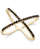 Inc International Concepts Gold-tone Black Pave Crystal X Ring, Only At Macy's