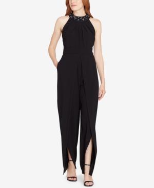 Tahari Beaded High-neck Jumpsuit
