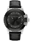 Sean John Men's Black Diamond Collection Diamond Accent Black Leather Strap Watch 49mm 10030885