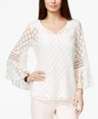 Alfani Crochet-trim Mesh Peasant Top, Only At Macy's