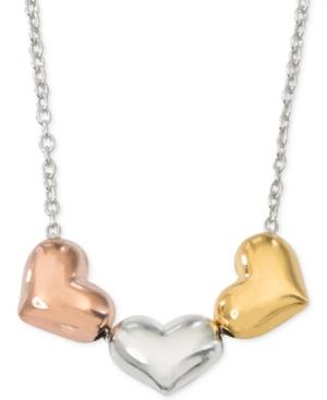 Giani Bernini Tri-tone Heart Necklace In Sterling Silver And 18k Gold- And Rose Gold-plated Sterling Silver, Only At Macy's
