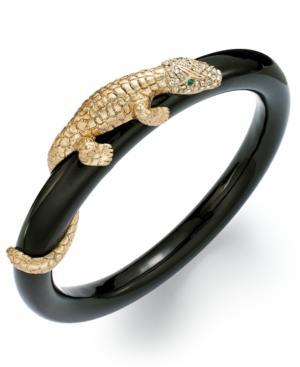 Abs By Allen Schwartz Bracelet, Gold-tone Pave Crystal Alligator Black Bangle Bracelet