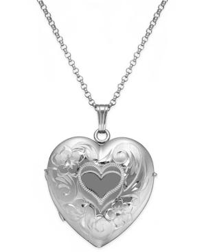 Embossed Four-picture Heart Locket In Sterling Silver