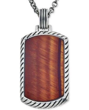 Esquire Men's Jewelry Red Tiger Eye (36 X 20mm) Dog Tag Pendant Necklace In Sterling Silver, First At Macy's