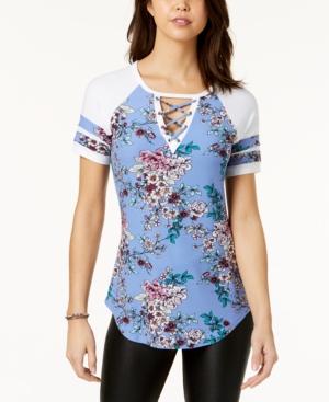 No Comment By Ultra Flirt Juniors' Lace-up Baseball T-shirt