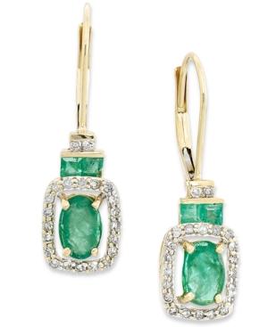 14k Gold Earrings, Emerald (1-1/6 Ct. T.w.) And Diamond (1/5 Ct. T.w.) Rectangle Drop Earrings(also Available In Sapphire)