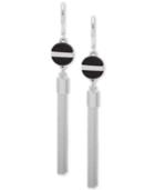 Nine West Silver-tone Black Disc & Chain Tassel Linear Drop Earrings