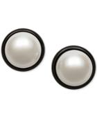 Cultured Freshwater Pearl (9mm) And Onyx (12mm) Stud Earrings In Sterling Silver