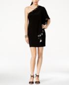 Betsy & Adam One-sleeve Sequin Off-the-shoulder Dress