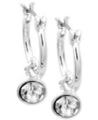 Nine West Earrings, Silver-tone Crystal Drop Hoop Earrings