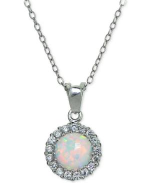Giani Bernini Iridescent Stone And Cubic Zirconia Halo Pendant Necklace In Sterling Silver, Only At Macy's