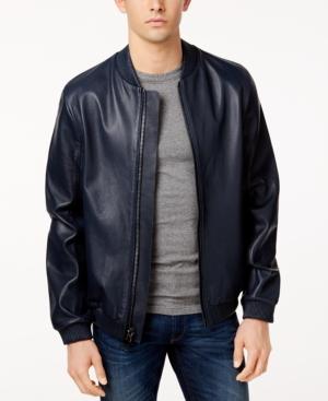 Calvin Klein Men's Slim-fit Perforated Leather Baseball Jacket