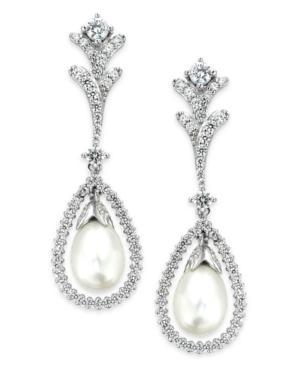 Arabella Bridal Cultured Freshwater Pearl (7mm) And Swarovski Zirconia (2 Ct. T.w.) Drop Earrings In Sterling Silver