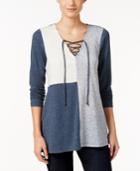 Style & Co. Colorblocked Lace-up Top, Only At Macy's