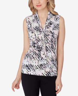 Tahari Asl Abstract-print Tie-neck Top