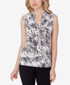 Tahari Asl Abstract-print Tie-neck Top
