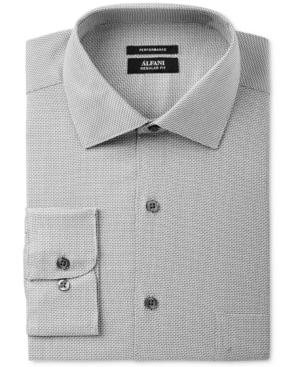 Alfani Men's Classic/regular Fit Performance Stretch Easy-care Gray Step Twill Dress Shirt, Only At Macy's