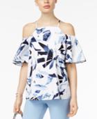 Alfani Prima Ruffle-sleeve Cold-shoulder Top, Only At Macy's