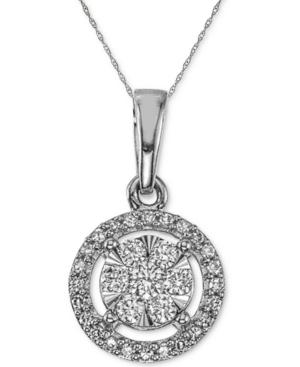 Diamond Halo Pendant Necklace (1/4 Ct. T.w.) In 10k White Gold, 16 + 2 Extender