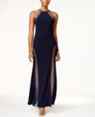 Nightway Petite Open-back Illusion Halter Gown