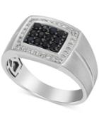 Men's Black Sapphire (1/3 Ct. T.w.) & Diamond (1/6 Ct. T.w.) Ring In 10k White Gold