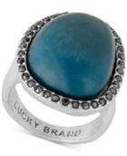 Lucky Brand Silver-tone Pave Blue Stone Statement Ring