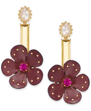 Kate Spade New York Gold-tone Multi-stone Leather Flower Asymmetrical Chandelier Earrings