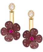 Kate Spade New York Gold-tone Multi-stone Leather Flower Asymmetrical Chandelier Earrings