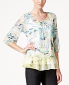 Style & Co. Printed Ruffle Hem Blouse, Only At Macy's