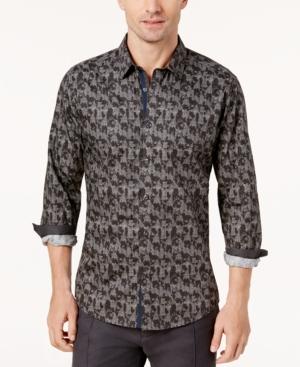 Ryan Seacrest Distinction Men's Black And Gray Graphic Print Woven Shirt, Created For Macy's