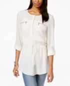 Inc International Concepts Zipper-pocket Button-front Tunic Top, Only At Macy's