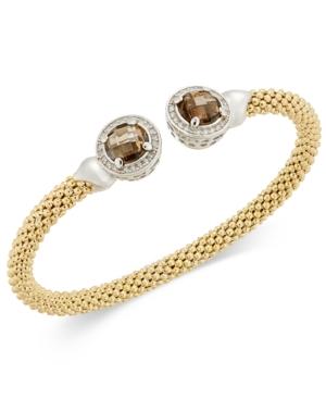 Smoky Quartz (4-3/4 Ct. T.w.) & Diamond (1/3 Ct. T.w.) Mesh Cuff Bracelet In 14k Gold-plated Sterling Silver
