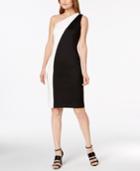 Calvin Klein Colorblocked One-shoulder Scuba Dress