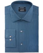 Alfani Black Men's Classic/regular Fit Performance Navy Turquoise Micro Stripe Dress Shirt, Only At Macy's