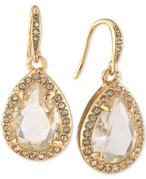 Carolee Gold-tone Teardrop Pave Crystal Drop Earrings